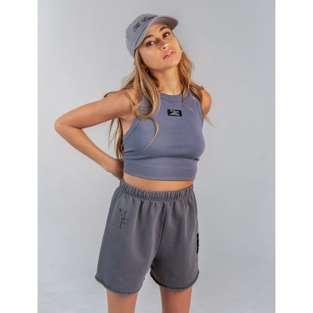 The Mayfair Group Essentials Ribbed Crop Top Gray S/M Embroidered Logo Cotton